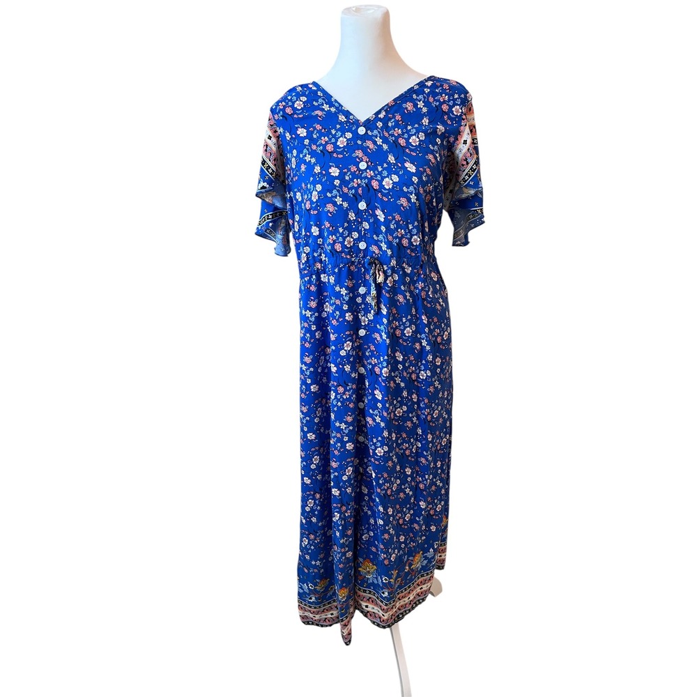 Floral Maxi Dress V-Neck Bohemian Summer Casual Dress‎ XL